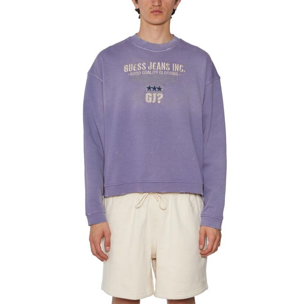 GUESS Men's Distressed Heritage Graphic Crewneck Sweatshirt Men VIOLET Sweaters
